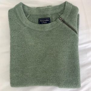 Abercrombie & Fitch Green Sweater with zipper detail on the side of the neck.
